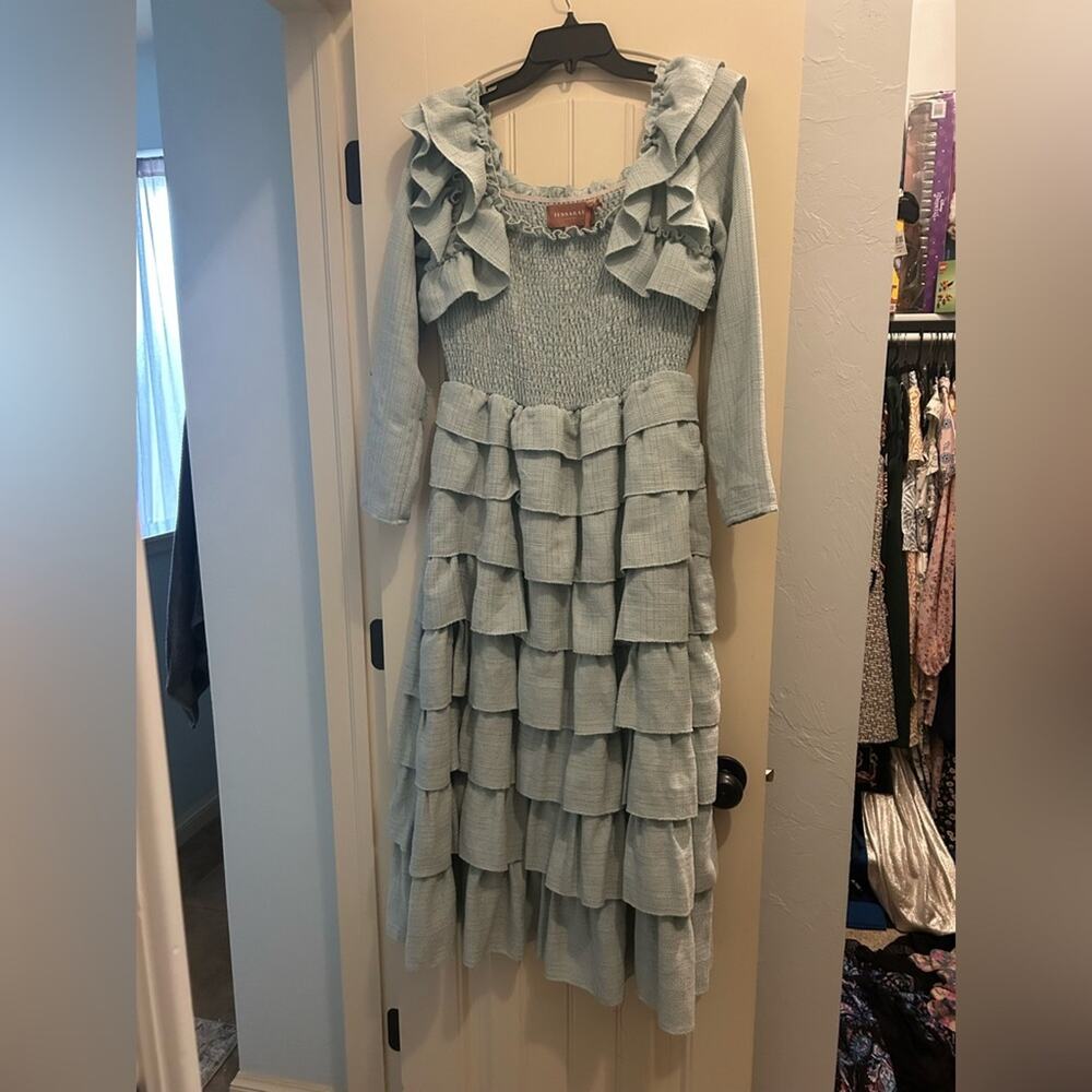JessaKae Ruffled Dress in Soft Blue